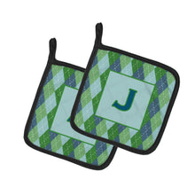 Load image into Gallery viewer, Monogram - Initial J Blue Argoyle Pot Holders - Set of 2 - Heat-Resistant Kitchen Essentials CJ1020-JPTHD