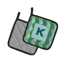 Load image into Gallery viewer, Monogram - Initial K Blue Argoyle Pot Holders - Set of 2 - Heat-Resistant Kitchen Essentials CJ1020-KPTHD