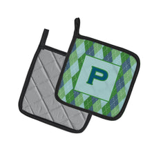 Load image into Gallery viewer, Initial P Monogram - Blue Argoyle Pot Holders - Set of 2 - Heat-Resistant Kitchen Essentials CJ1020-PPTHD