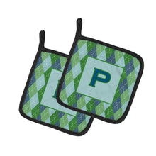 Load image into Gallery viewer, Initial P Monogram - Blue Argoyle Pot Holders - Set of 2 - Heat-Resistant Kitchen Essentials CJ1020-PPTHD