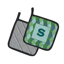 Load image into Gallery viewer, Initial S Monogram - Blue Argoyle Pot Holders - Set of 2 - Heat-Resistant Kitchen Essentials CJ1020-SPTHD