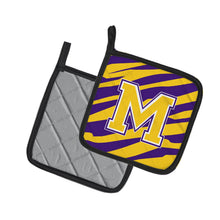Load image into Gallery viewer, Letter M Monogram - Tiger Stripe - Purple Gold Pot Holders - Set of 2 - Heat-Resistant Kitchen Essentials CJ1022-MPTHD