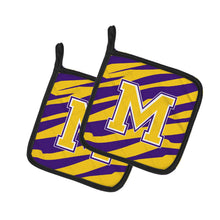 Load image into Gallery viewer, Letter M Monogram - Tiger Stripe - Purple Gold Pot Holders - Set of 2 - Heat-Resistant Kitchen Essentials CJ1022-MPTHD