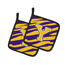 Load image into Gallery viewer, Letter Y Monogram - Tiger Stripe - Purple Gold Pot Holders - Set of 2 - Heat-Resistant Kitchen Essentials CJ1022-YPTHD