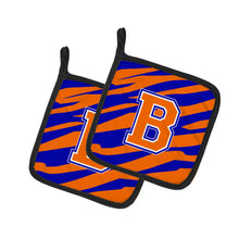 Load image into Gallery viewer, Monogram Initial B Tiger Stripe - Blue Orange Pot Holders - Set of 2 - Heat-Resistant Kitchen Essentials CJ1023-BPTHD