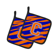Load image into Gallery viewer, Monogram Initial C Tiger Stripe - Blue Orange Pot Holders - Set of 2 - Heat-Resistant Kitchen Essentials CJ1023-CPTHD