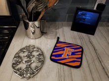 Load image into Gallery viewer, Monogram Initial F Tiger Stripe - Blue Orange Pot Holders - Set of 2 - Heat-Resistant Kitchen Essentials CJ1023-FPTHD