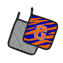 Load image into Gallery viewer, Monogram Initial G Tiger Stripe - Blue Orange Pot Holders - Set of 2 - Heat-Resistant Kitchen Essentials CJ1023-GPTHD