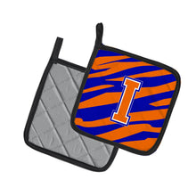 Load image into Gallery viewer, Monogram Initial I Tiger Stripe - Blue Orange Pot Holders - Set of 2 - Heat-Resistant Kitchen Essentials CJ1023-IPTHD