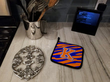 Load image into Gallery viewer, Monogram Initial K Tiger Stripe - Blue Orange Pot Holders - Set of 2 - Heat-Resistant Kitchen Essentials CJ1023-KPTHD