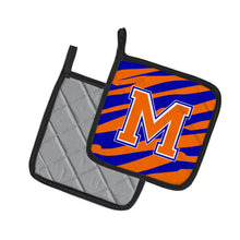 Load image into Gallery viewer, Monogram Initial M Tiger Stripe - Blue Orange Pot Holders - Set of 2 - Heat-Resistant Kitchen Essentials CJ1023-MPTHD