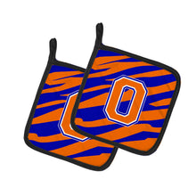 Load image into Gallery viewer, Monogram Initial O Tiger Stripe - Blue Orange Pot Holders - Set of 2 - Heat-Resistant Kitchen Essentials CJ1023-OPTHD