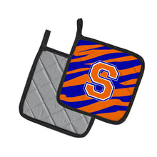 Load image into Gallery viewer, Monogram Initial S Tiger Stripe - Blue Orange Pot Holders - Set of 2 - Heat-Resistant Kitchen Essentials CJ1023-SPTHD