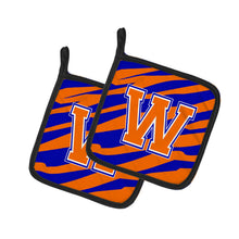 Load image into Gallery viewer, Monogram Initial W Tiger Stripe - Blue Orange Pot Holders - Set of 2 - Heat-Resistant Kitchen Essentials CJ1023-WPTHD