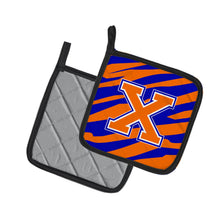 Load image into Gallery viewer, Monogram Initial X Tiger Stripe - Blue Orange Pot Holders - Set of 2 - Heat-Resistant Kitchen Essentials CJ1023-XPTHD