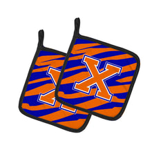 Load image into Gallery viewer, Monogram Initial X Tiger Stripe - Blue Orange Pot Holders - Set of 2 - Heat-Resistant Kitchen Essentials CJ1023-XPTHD