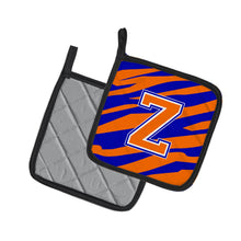 Load image into Gallery viewer, Monogram Initial Z Tiger Stripe - Blue Orange Pot Holders - Set of 2 - Heat-Resistant Kitchen Essentials CJ1023-ZPTHD