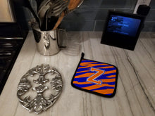 Load image into Gallery viewer, Monogram Initial Z Tiger Stripe - Blue Orange Pot Holders - Set of 2 - Heat-Resistant Kitchen Essentials CJ1023-ZPTHD