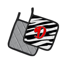 Load image into Gallery viewer, Monogram Initial D Zebra Red Pot Holders - Set of 2 - Heat-Resistant Kitchen Essentials CJ1024-DPTHD