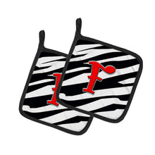 Load image into Gallery viewer, Monogram Initial F Zebra Red Pot Holders - Set of 2 - Heat-Resistant Kitchen Essentials CJ1024-FPTHD