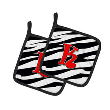 Load image into Gallery viewer, Monogram Initial K Zebra Red Pot Holders - Set of 2 - Heat-Resistant Kitchen Essentials CJ1024-KPTHD