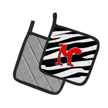 Load image into Gallery viewer, Monogram Initial M Zebra Red Pot Holders - Set of 2 - Heat-Resistant Kitchen Essentials CJ1024-MPTHD