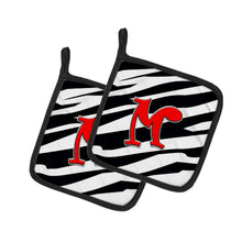 Load image into Gallery viewer, Monogram Initial M Zebra Red Pot Holders - Set of 2 - Heat-Resistant Kitchen Essentials CJ1024-MPTHD