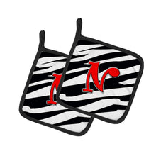 Load image into Gallery viewer, Monogram Initial N Zebra Red Pot Holders - Set of 2 - Heat-Resistant Kitchen Essentials CJ1024-NPTHD