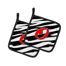 Load image into Gallery viewer, Monogram Initial O Zebra Red Pot Holders - Set of 2 - Heat-Resistant Kitchen Essentials CJ1024-OPTHD