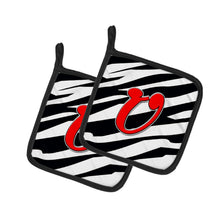 Load image into Gallery viewer, Monogram Initial U Zebra Red Pot Holders - Set of 2 - Heat-Resistant Kitchen Essentials CJ1024-UPTHD