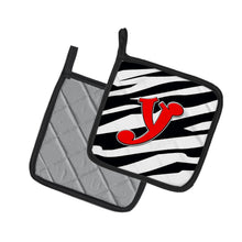 Load image into Gallery viewer, Monogram Initial Y Zebra Red Pot Holders - Set of 2 - Heat-Resistant Kitchen Essentials CJ1024-YPTHD