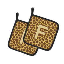 Load image into Gallery viewer, Monogram Initial F Giraffe Pot Holders - Set of 2 - Heat-Resistant Kitchen Essentials CJ1025-FPTHD