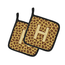 Load image into Gallery viewer, Monogram Initial H Giraffe Pot Holders - Set of 2 - Heat-Resistant Kitchen Essentials CJ1025-HPTHD