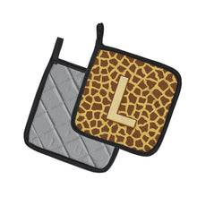 Load image into Gallery viewer, Monogram Initial L Giraffe Pot Holders - Set of 2 - Heat-Resistant Kitchen Essentials CJ1025-LPTHD