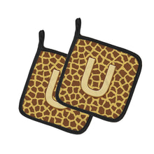 Load image into Gallery viewer, Monogram Initial U Giraffe Pot Holders - Set of 2 - Heat-Resistant Kitchen Essentials CJ1025-UPTHD