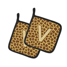 Load image into Gallery viewer, Monogram Initial V Giraffe Pot Holders - Set of 2 - Heat-Resistant Kitchen Essentials CJ1025-VPTHD