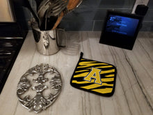 Load image into Gallery viewer, Letter A Monogram - Black Gold Tiger Stripe Pot Holders - Set of 2 - Heat-Resistant Kitchen Essentials CJ1026-APTHD