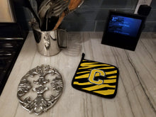 Load image into Gallery viewer, Monogram Initial C Tiger Stripe - Black Gold Pot Holders - Set of 2 - Heat-Resistant Kitchen Essentials CJ1026-CPTHD