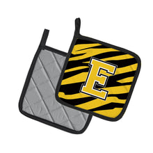 Load image into Gallery viewer, Monogram Initial E Tiger Stripe - Black Gold Pot Holders - Set of 2 - Heat-Resistant Kitchen Essentials CJ1026-EPTHD