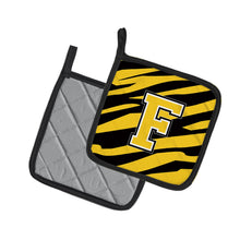 Load image into Gallery viewer, Monogram Initial F Tiger Stripe - Black Gold Pot Holders - Set of 2 - Heat-Resistant Kitchen Essentials CJ1026-FPTHD