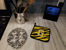 Load image into Gallery viewer, Monogram Initial G Tiger Stripe - Black Gold Pot Holders - Set of 2 - Heat-Resistant Kitchen Essentials CJ1026-GPTHD