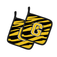 Load image into Gallery viewer, Monogram Initial G Tiger Stripe - Black Gold Pot Holders - Set of 2 - Heat-Resistant Kitchen Essentials CJ1026-GPTHD