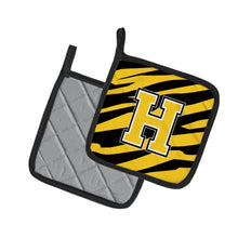 Load image into Gallery viewer, Monogram Initial H Tiger Stripe - Black Gold Pot Holders - Set of 2 - Heat-Resistant Kitchen Essentials CJ1026-HPTHD