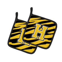 Load image into Gallery viewer, Monogram Initial H Tiger Stripe - Black Gold Pot Holders - Set of 2 - Heat-Resistant Kitchen Essentials CJ1026-HPTHD