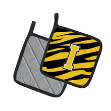 Load image into Gallery viewer, Monogram Initial I Tiger Stripe - Black Gold Pot Holders - Set of 2 - Heat-Resistant Kitchen Essentials CJ1026-IPTHD