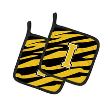 Load image into Gallery viewer, Monogram Initial I Tiger Stripe - Black Gold Pot Holders - Set of 2 - Heat-Resistant Kitchen Essentials CJ1026-IPTHD