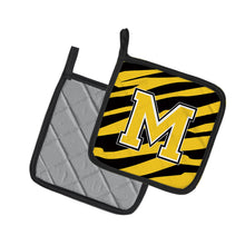 Load image into Gallery viewer, Monogram Initial M Tiger Stripe - Black Gold Pot Holders - Set of 2 - Heat-Resistant Kitchen Essentials CJ1026-MPTHD