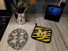 Load image into Gallery viewer, Monogram Initial M Tiger Stripe - Black Gold Pot Holders - Set of 2 - Heat-Resistant Kitchen Essentials CJ1026-MPTHD