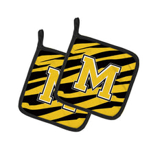 Load image into Gallery viewer, Monogram Initial M Tiger Stripe - Black Gold Pot Holders - Set of 2 - Heat-Resistant Kitchen Essentials CJ1026-MPTHD