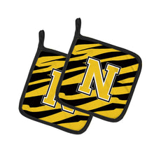 Load image into Gallery viewer, Monogram Initial N Tiger Stripe - Black Gold Pot Holders - Set of 2 - Heat-Resistant Kitchen Essentials CJ1026-NPTHD